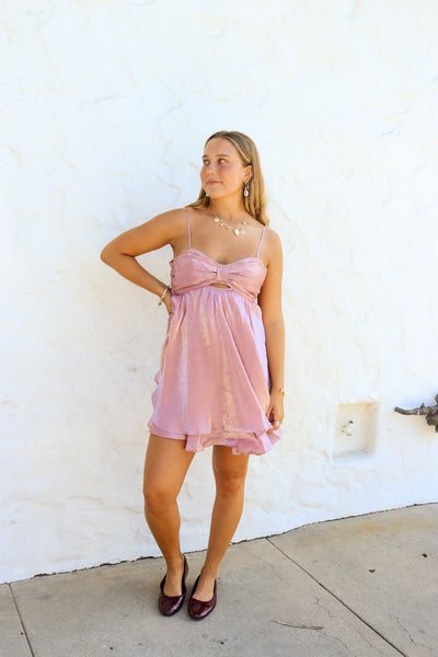 Rosy Glow Satin Mini Dress by 75