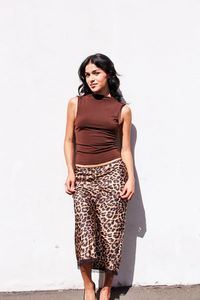 Leopard Lounge Satin Midi Skirt by 75