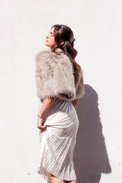 Love Token Alice Shrug: Silver Sands Shimmer Faux Fur Jacket