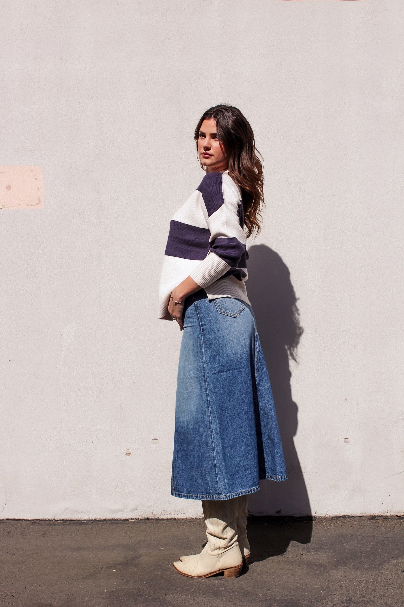 Pacific Breeze Denim Maxi Skirt by 75