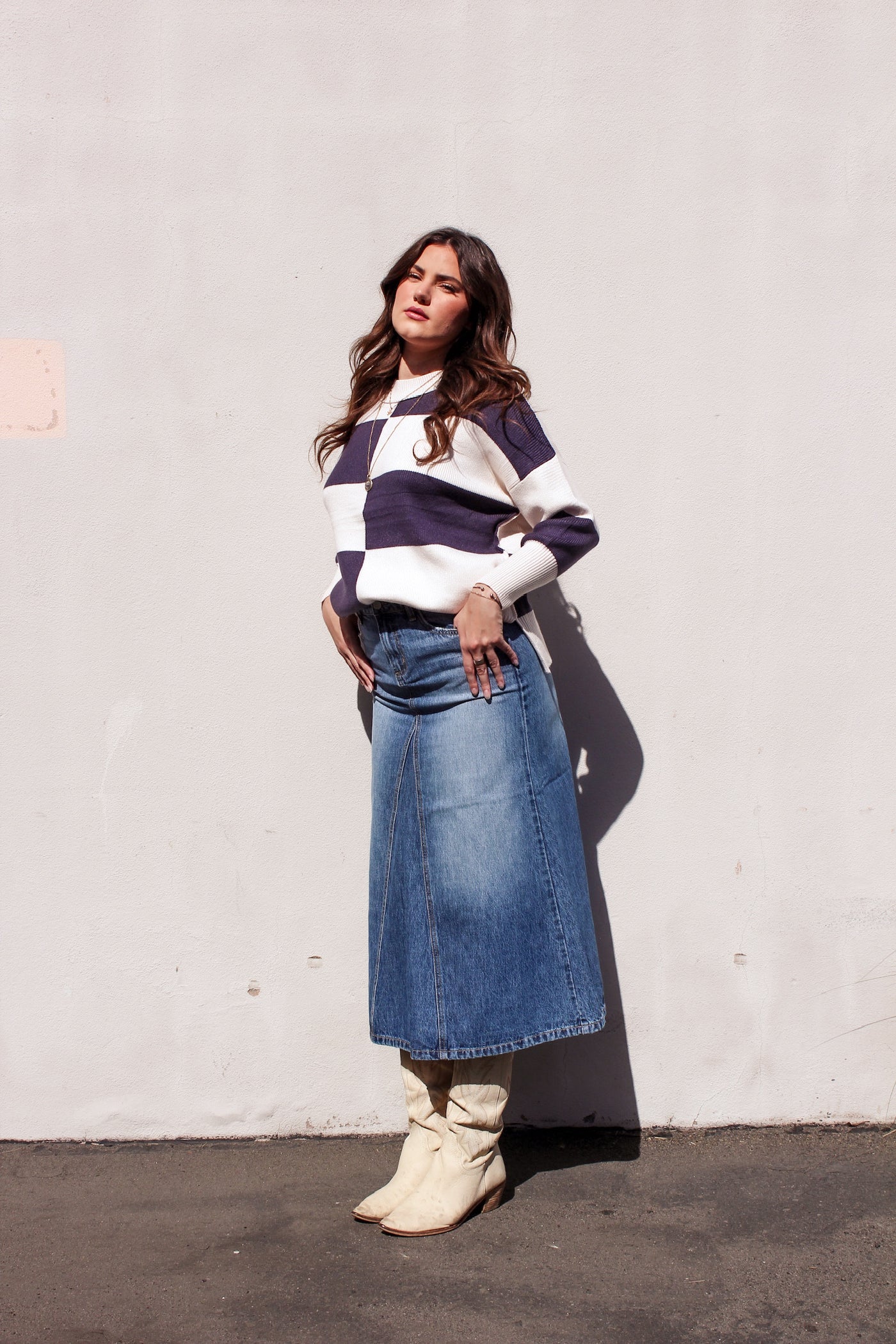 Pacific Breeze Denim Maxi Skirt by 75