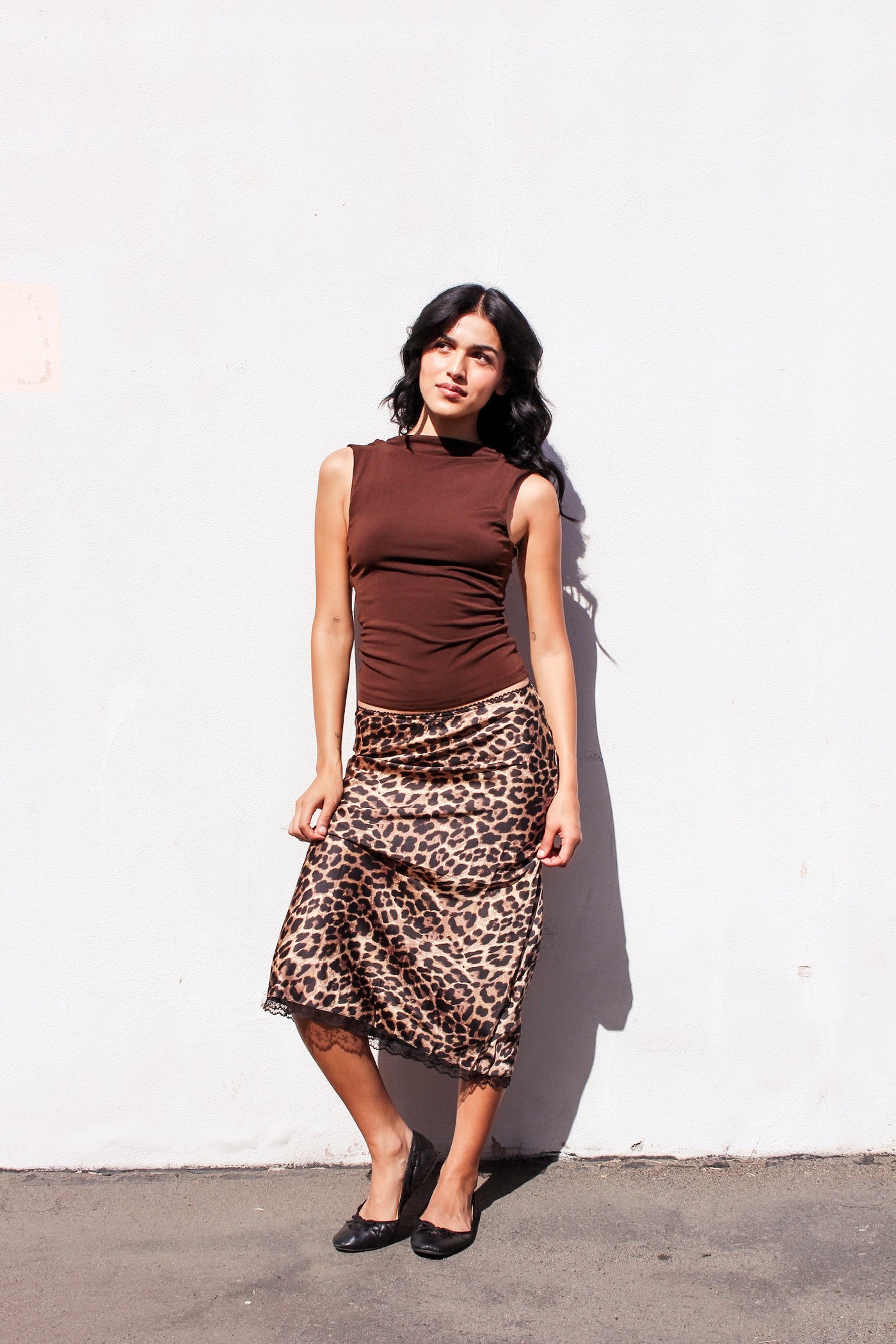 Leopard Lounge Satin Midi Skirt by 75