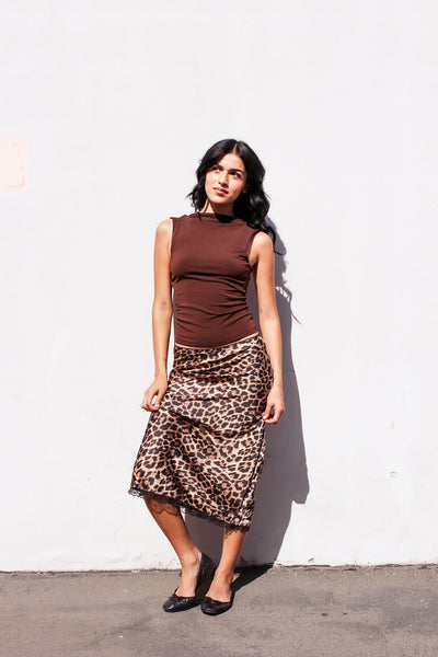 Leopard Lounge Satin Midi Skirt by 75