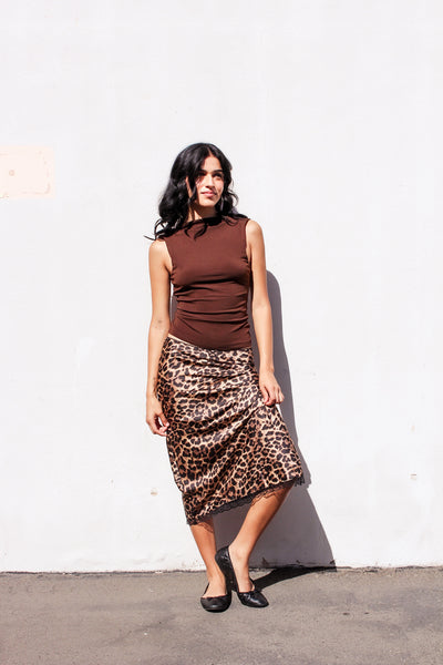 Leopard Lounge Satin Midi Skirt by 75