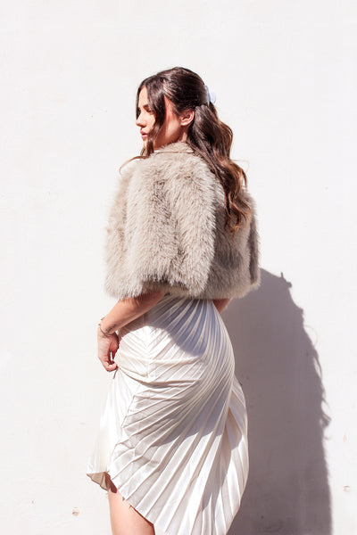 Love Token Alice Shrug: Silver Sands Shimmer Faux Fur Jacket