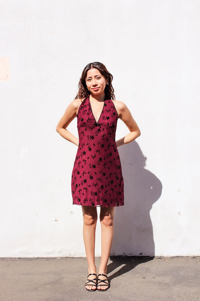 Crimson Velvet Flocked Halter Dress by 75