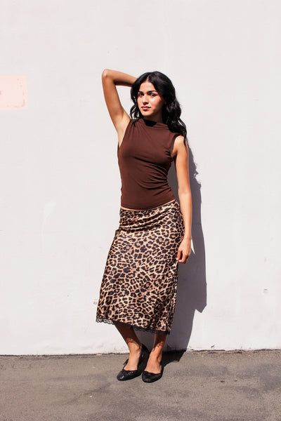 Leopard Lounge Satin Midi Skirt by 75