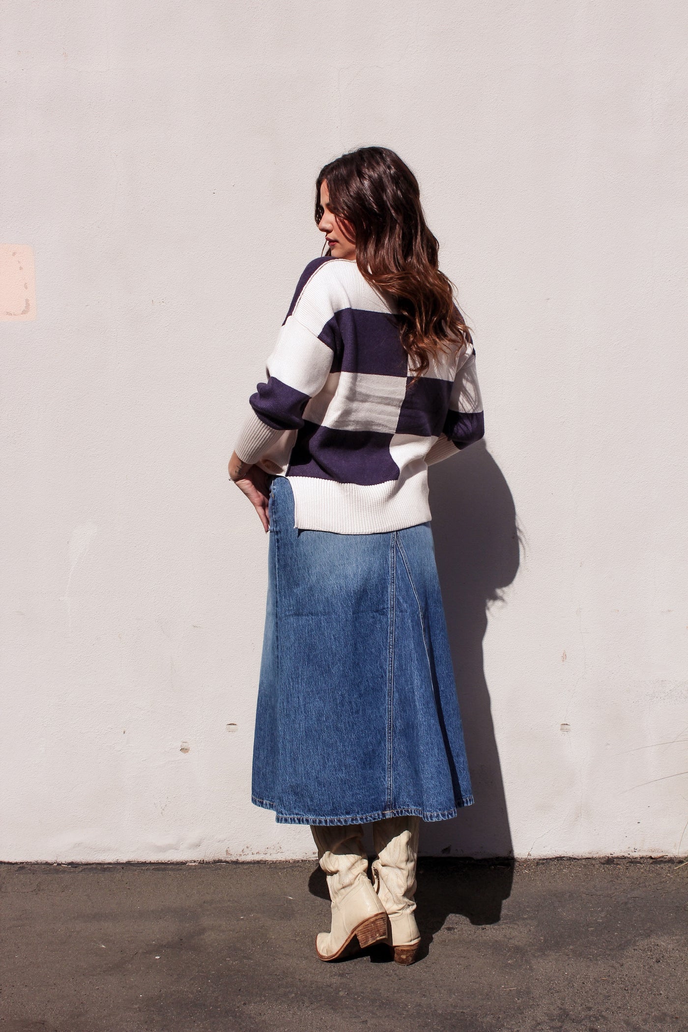 Pacific Breeze Denim Maxi Skirt by 75