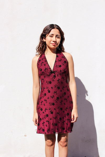 Crimson Velvet Flocked Halter Dress by 75