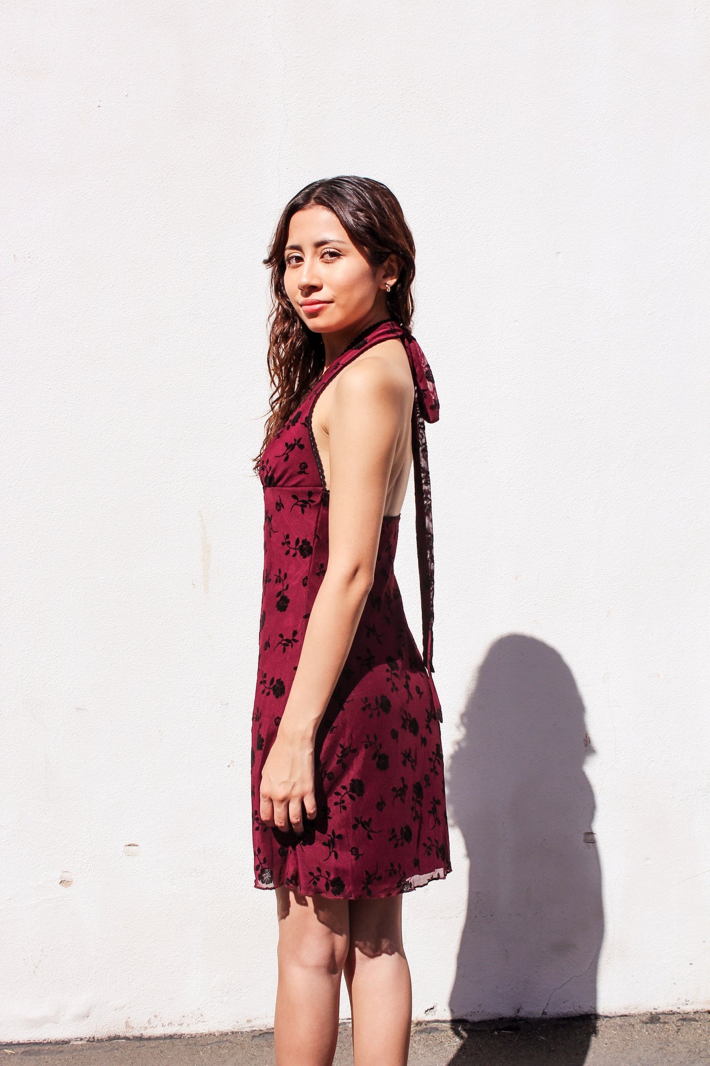 Crimson Velvet Flocked Halter Dress by 75