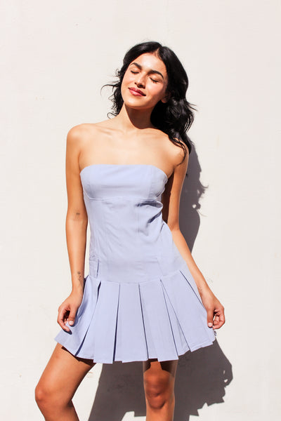 Lilac Skies Strapless Pleated Mini Dress by 75