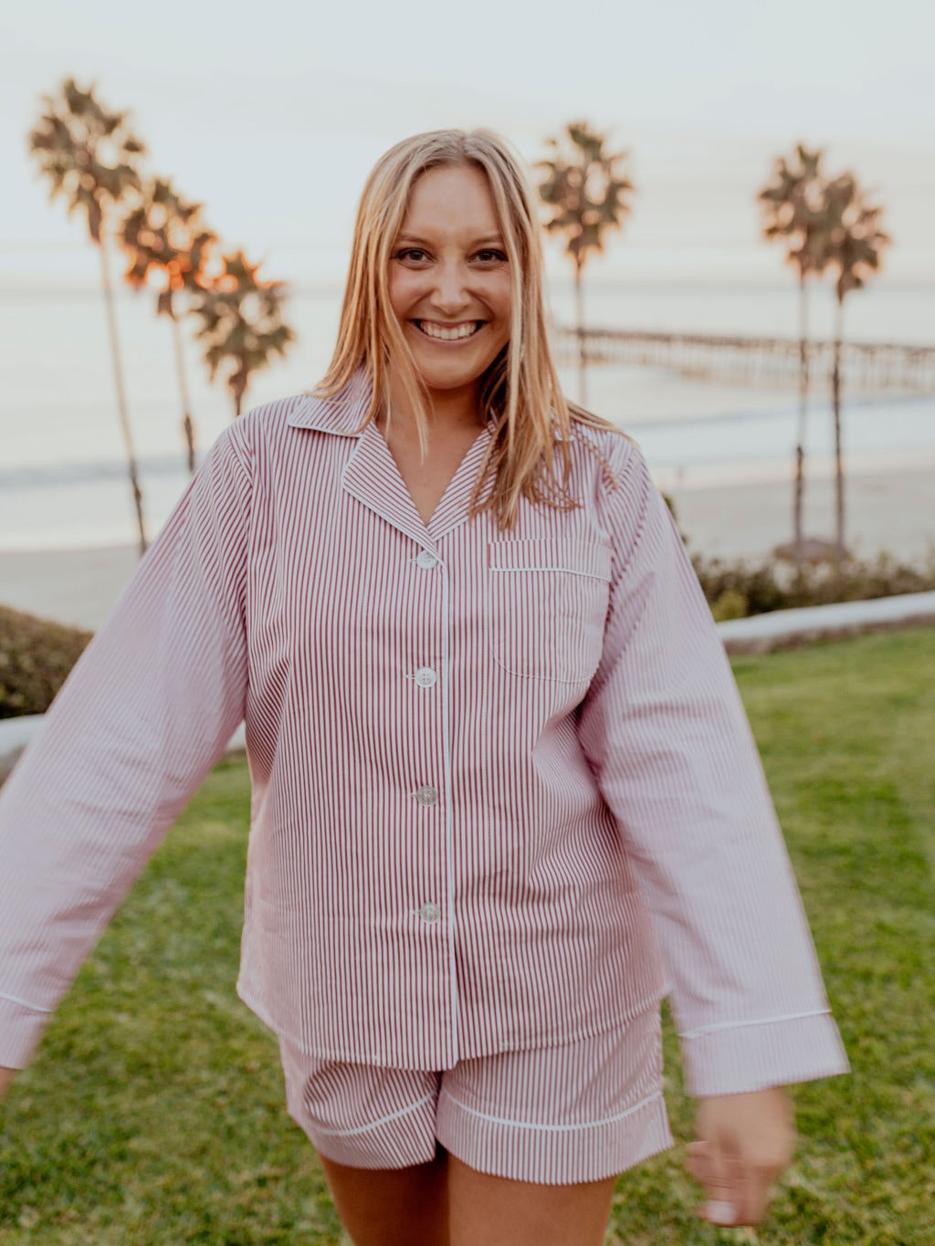 Olive// Pajamas with a Long Sleeve Top and Shorts