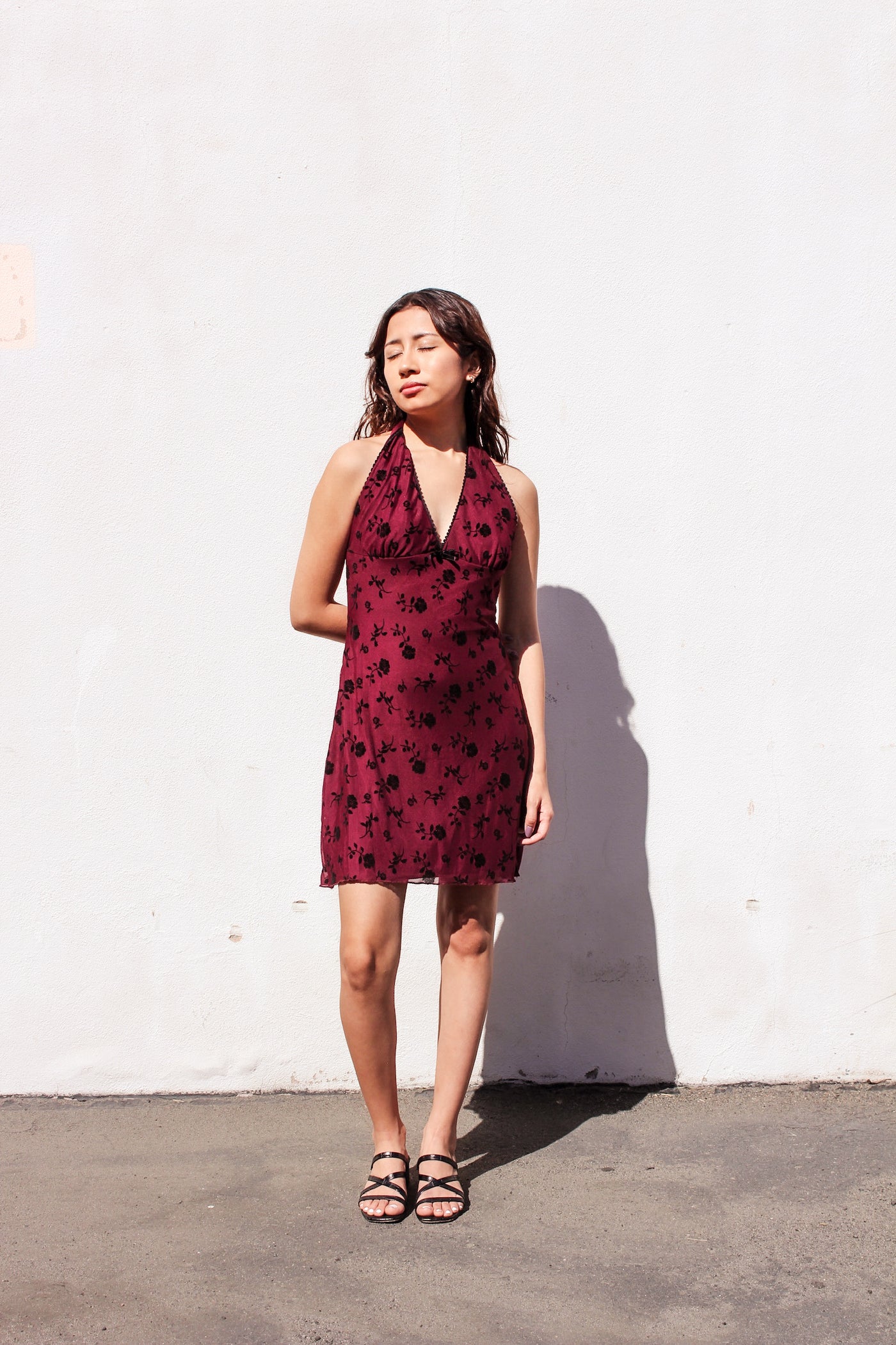 Crimson Velvet Flocked Halter Dress by 75