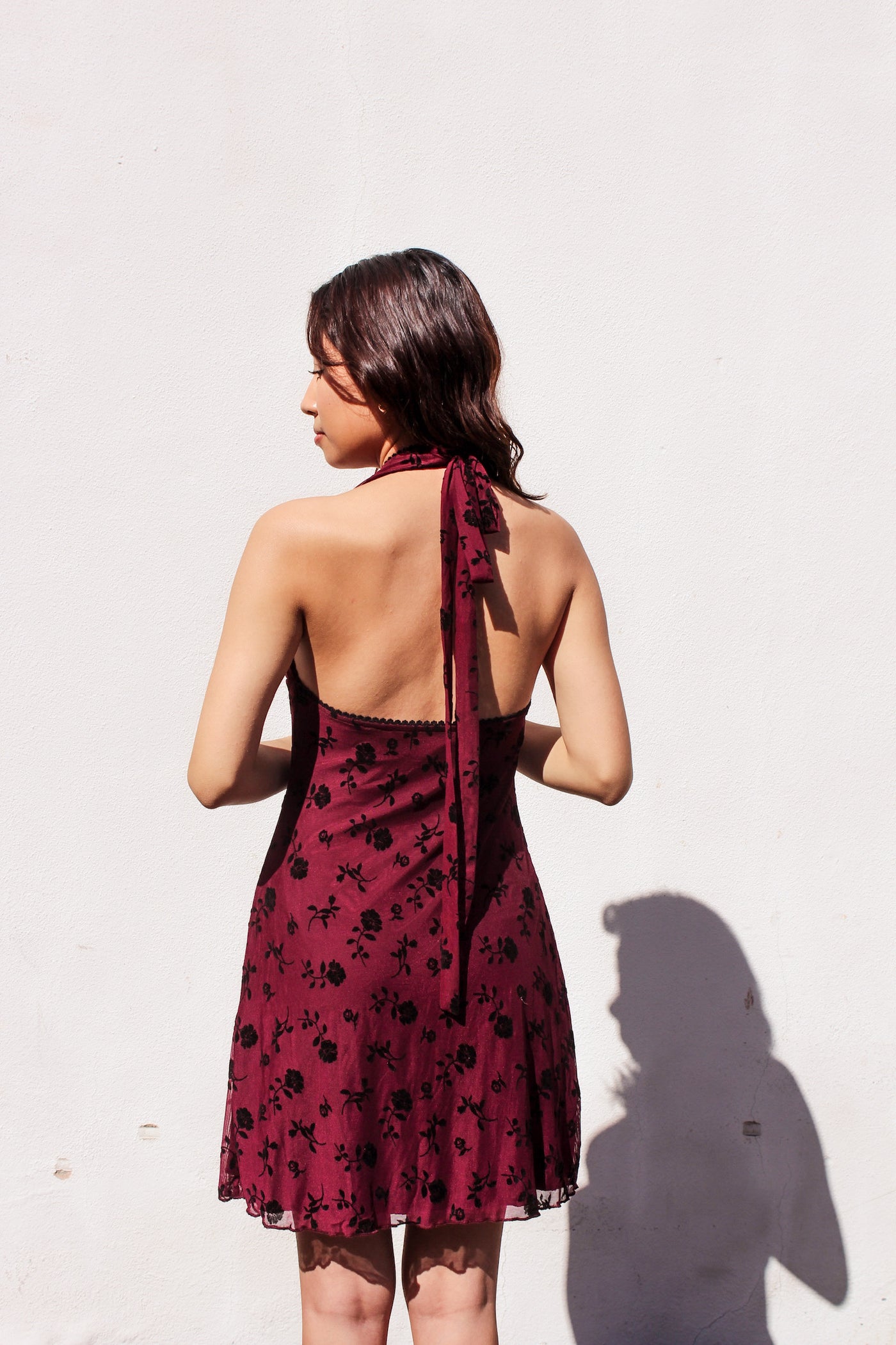 Crimson Velvet Flocked Halter Dress by 75