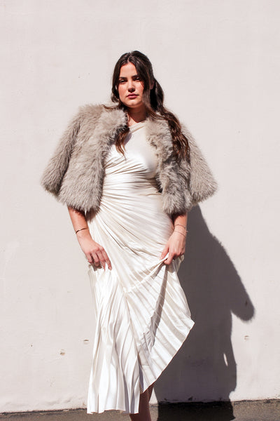 Love Token Alice Shrug: Silver Sands Shimmer Faux Fur Jacket