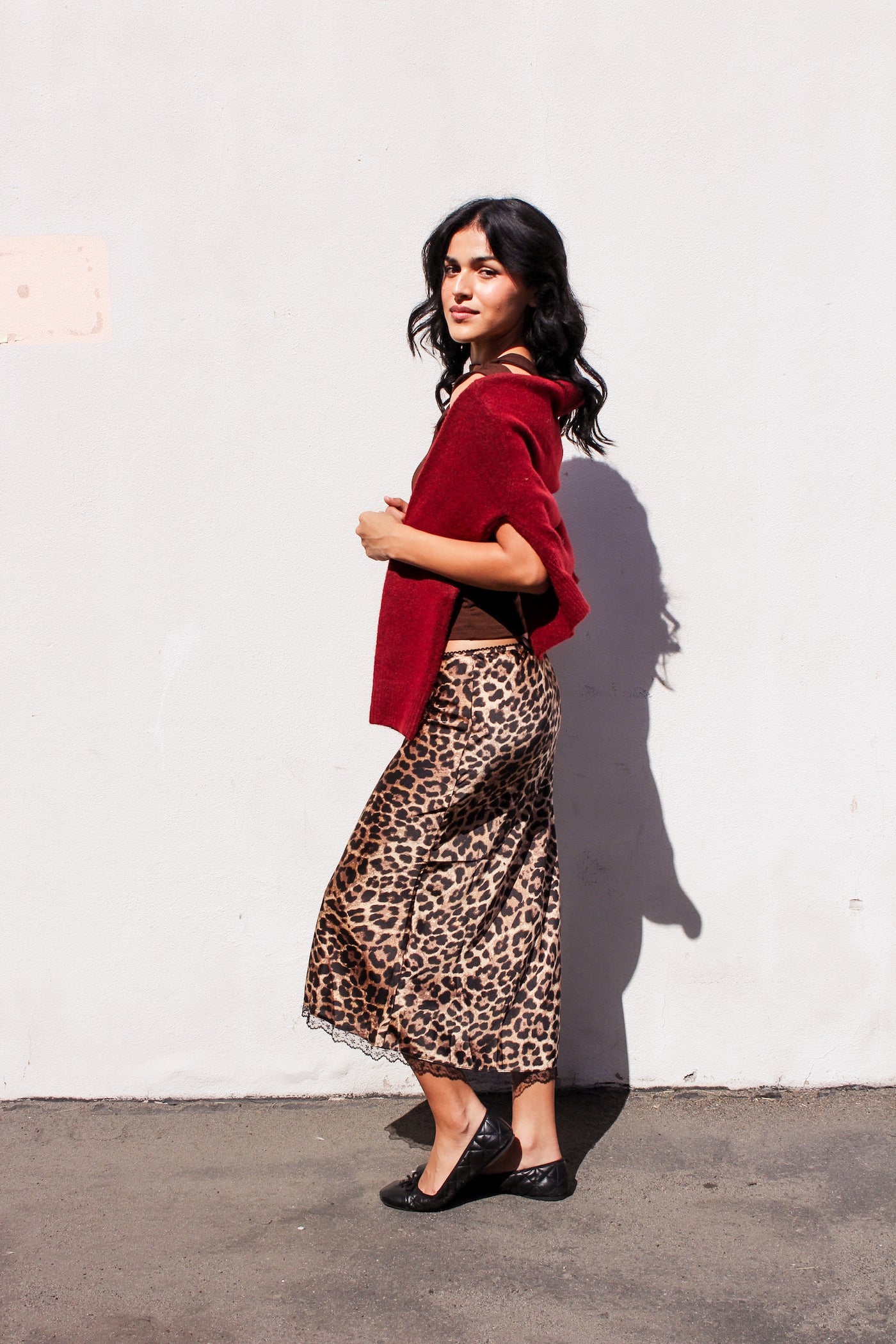 Leopard Lounge Satin Midi Skirt by 75