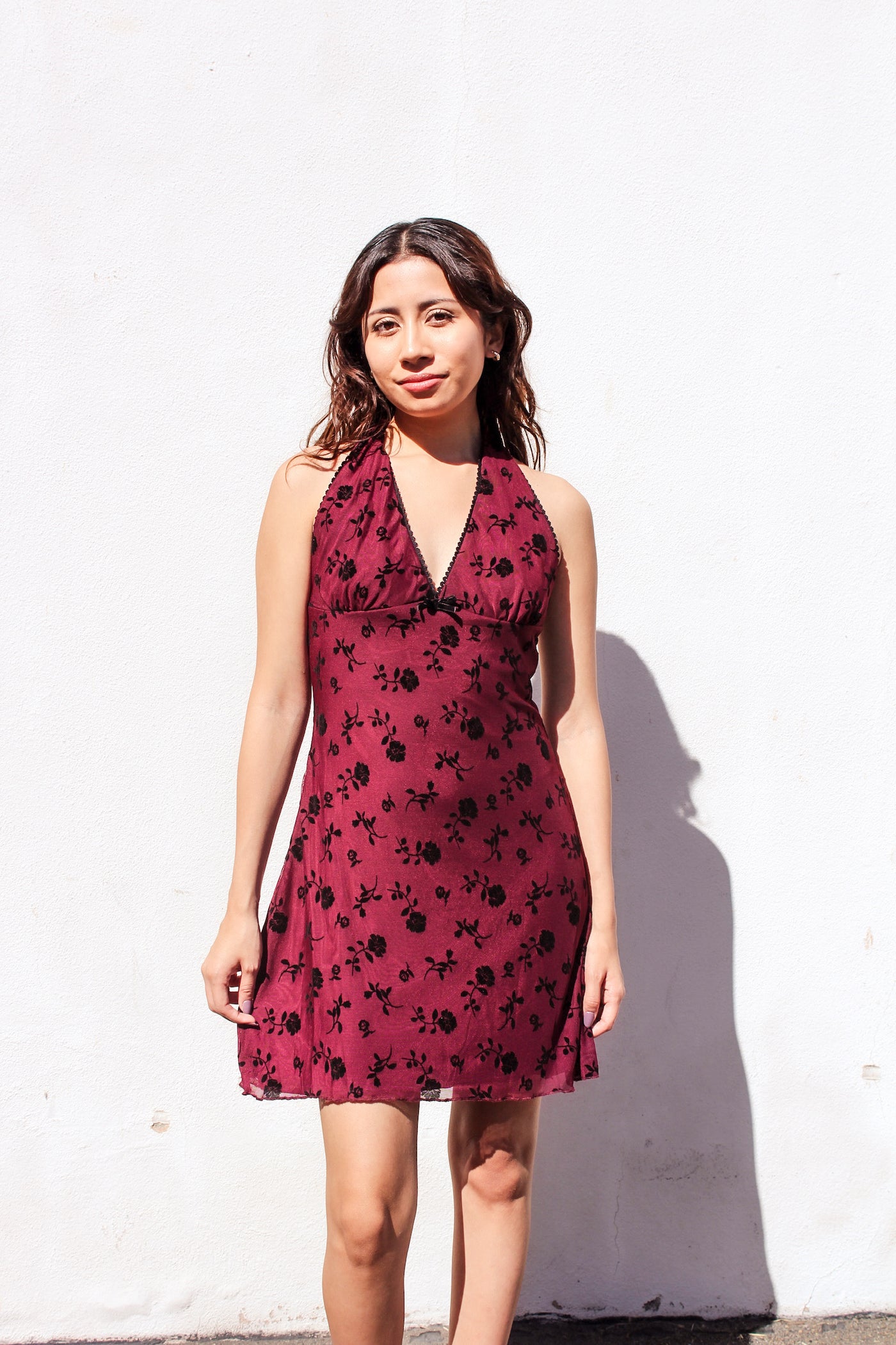 Crimson Velvet Flocked Halter Dress by 75