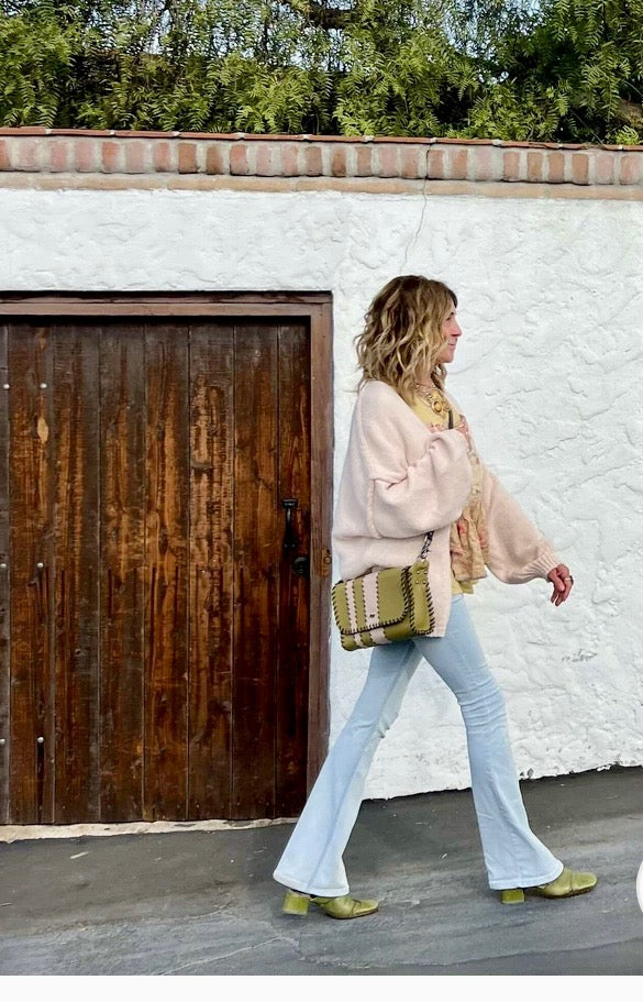 Leather Crossbody Bag – Olive Green and Blush Pink