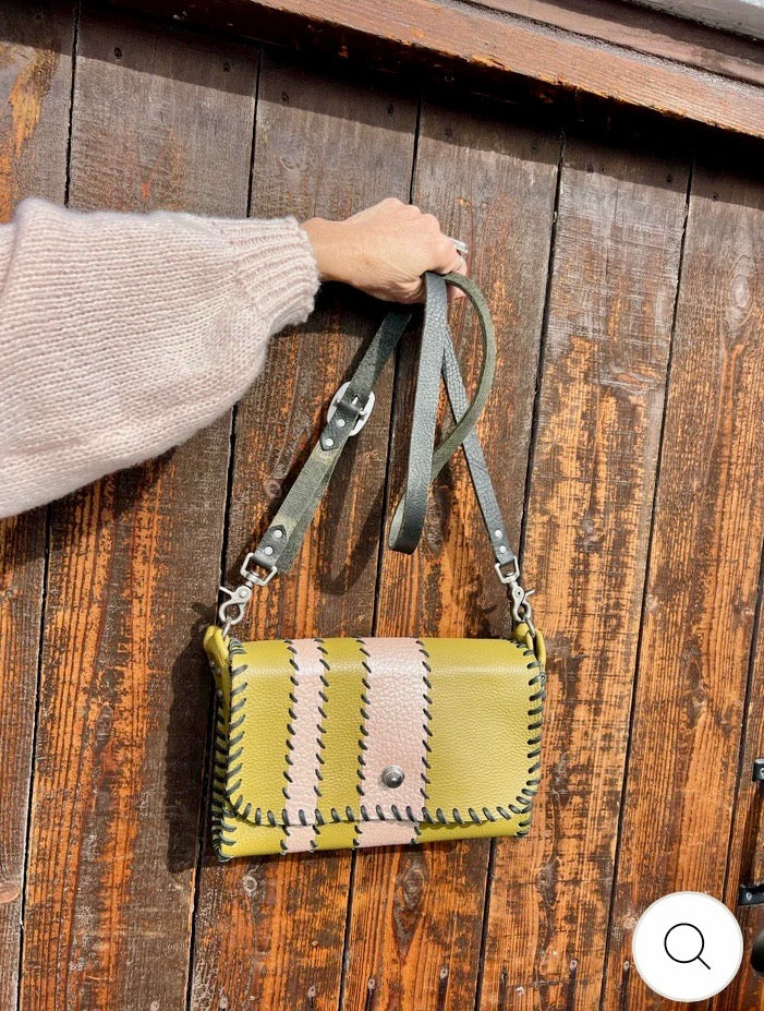 Leather Crossbody Bag – Olive Green and Blush Pink