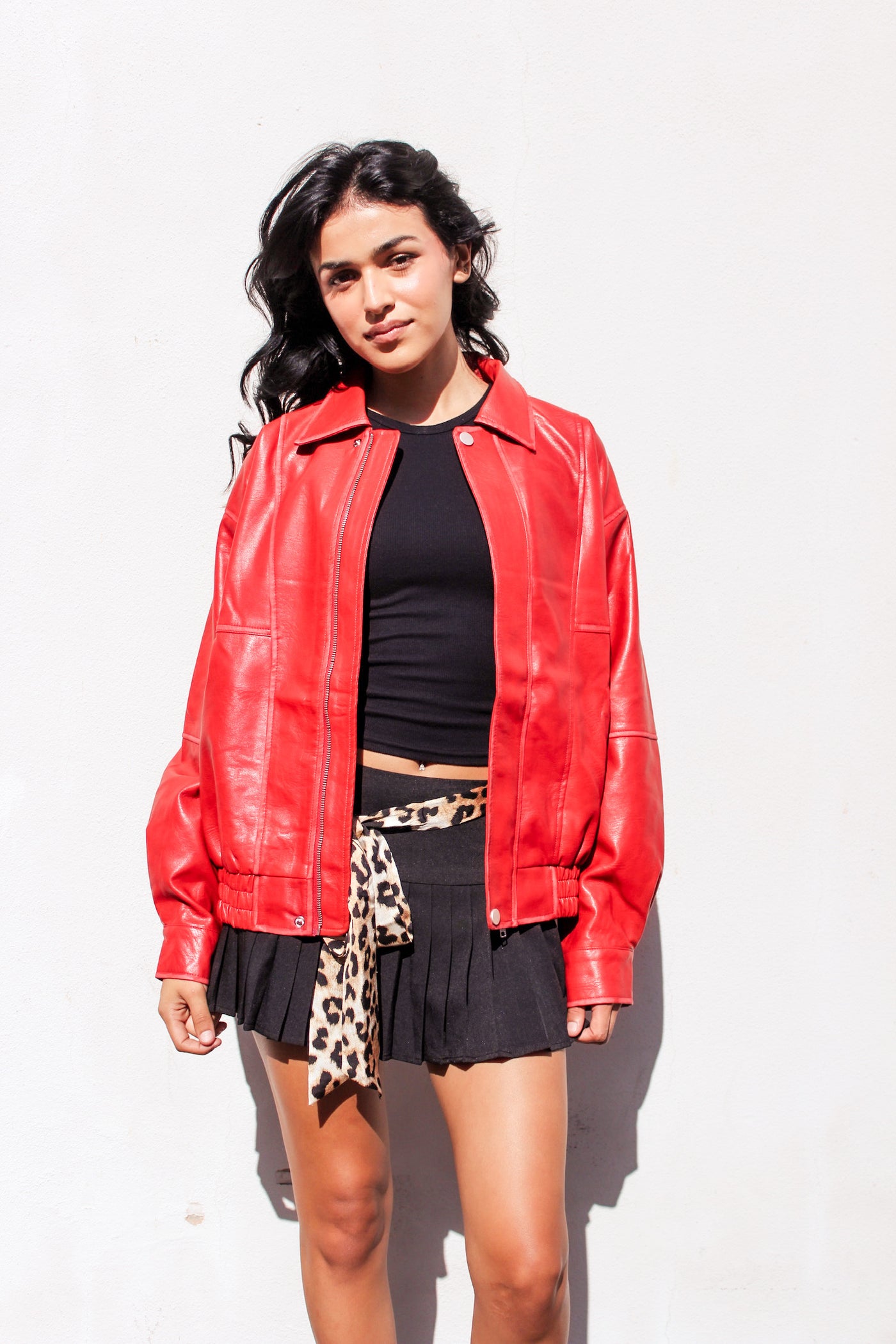 Red Rebellion Faux Leather Bomber by 75