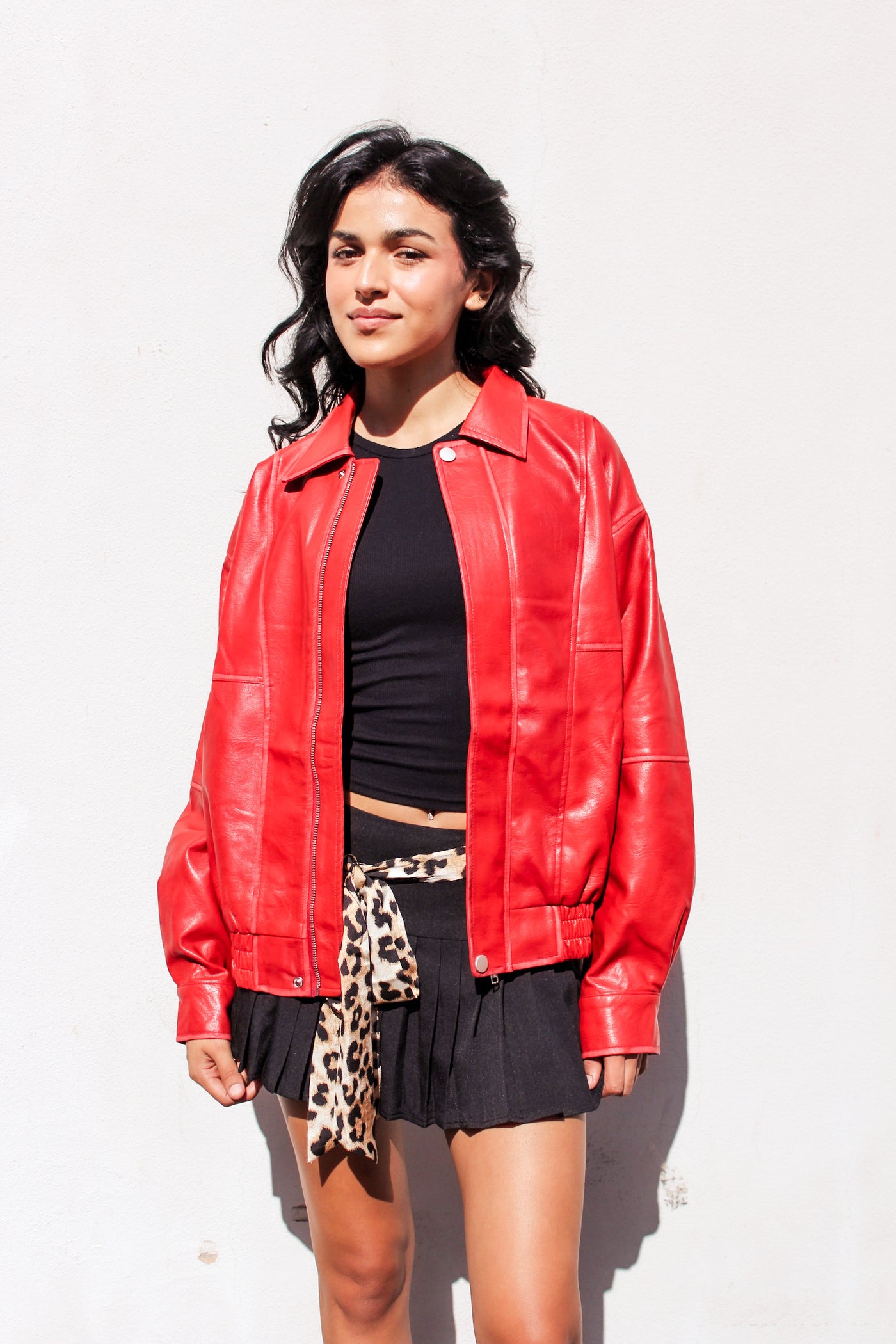 Red Rebellion Faux Leather Bomber by 75