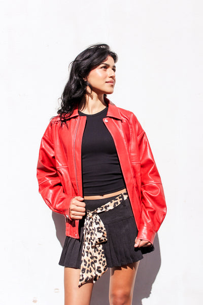 Red Rebellion Faux Leather Bomber by 75