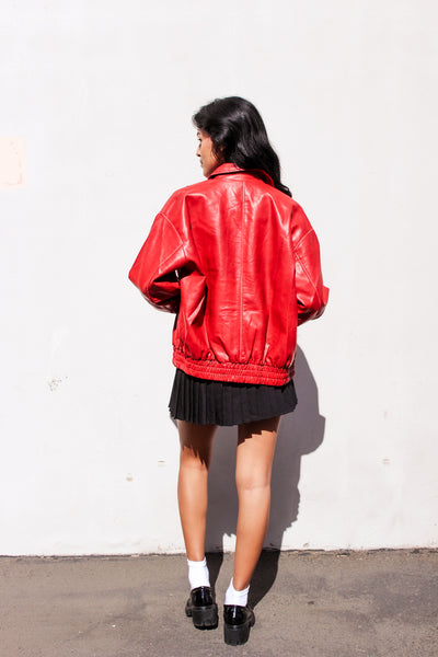 Red Rebellion Faux Leather Bomber by 75