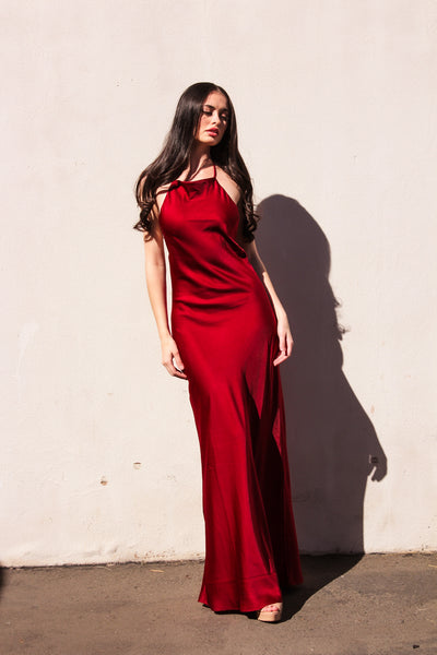 Crimson Sunset Backless Maxi Dress by 75