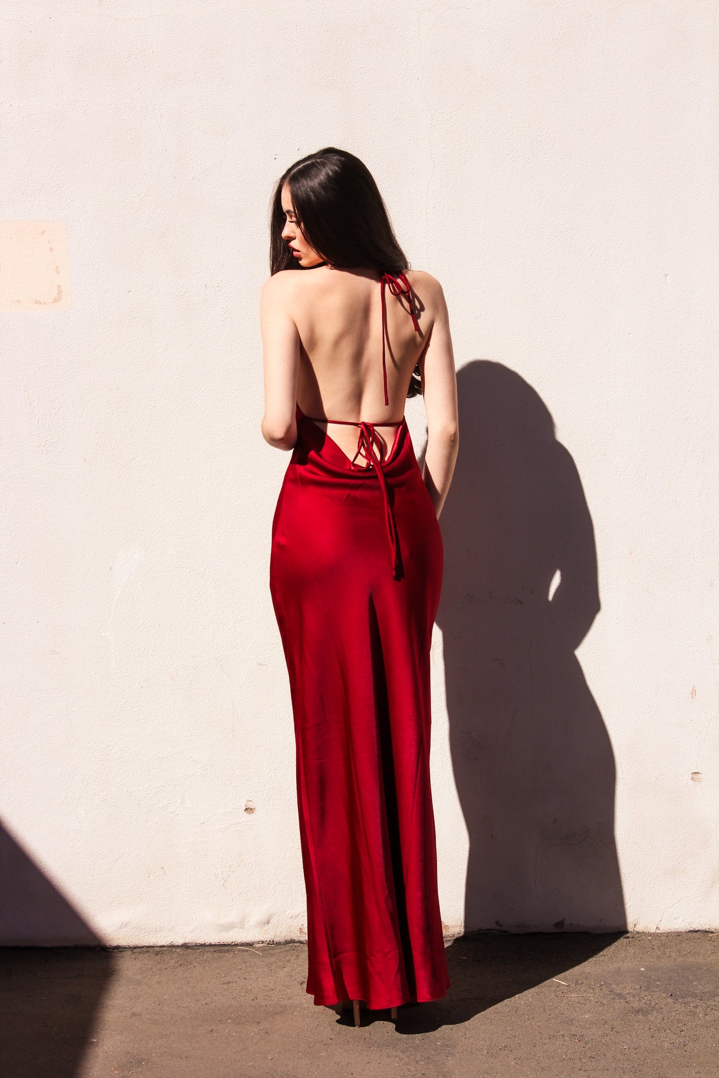 Crimson Sunset Backless Maxi Dress by 75