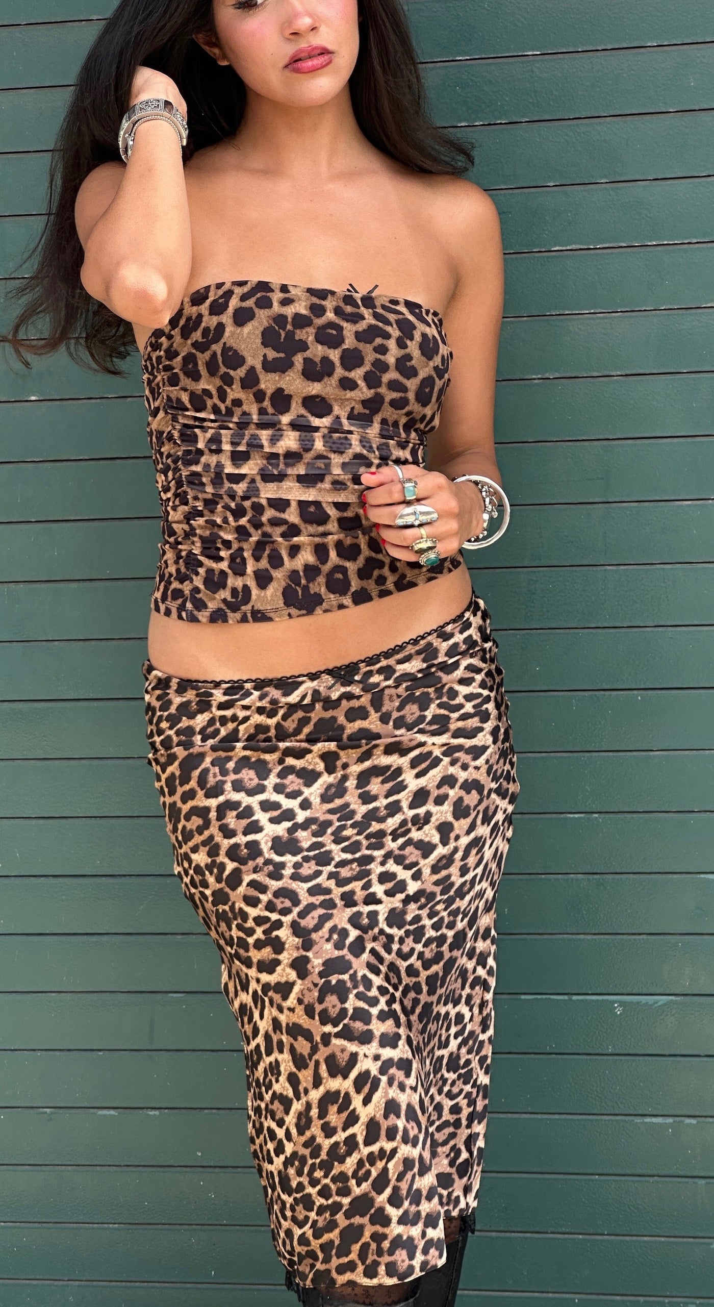 Leopard Lounge Satin Midi Skirt by 75