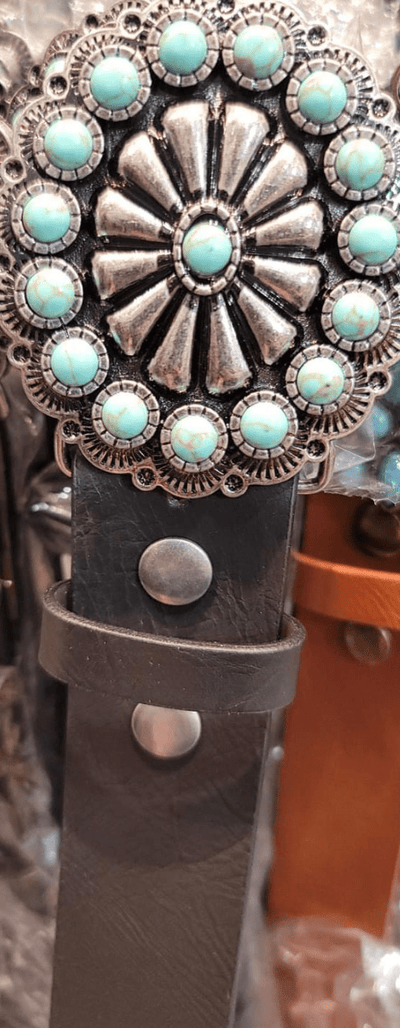 Turquoise Sunburst Leather Belt by 75