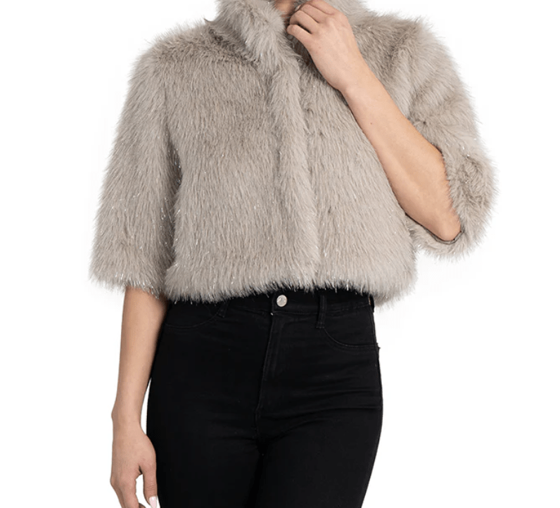 Love Token Alice Shrug: Silver Sands Shimmer Faux Fur Jacket