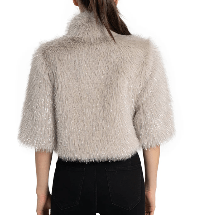 Love Token Alice Shrug: Silver Sands Shimmer Faux Fur Jacket