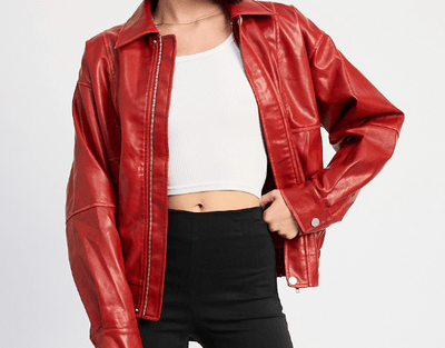 Red Rebellion Faux Leather Bomber by 75