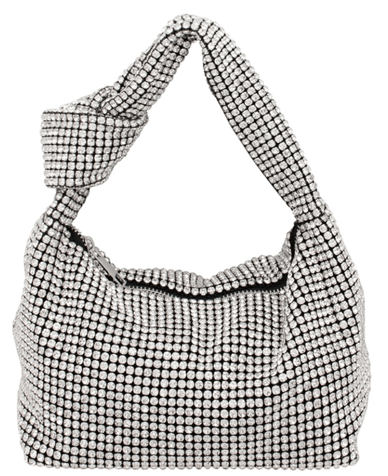 RHINESTONE ALL OVER KNOT HANDLE HOBO BAG