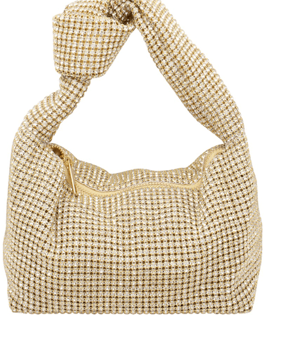 RHINESTONE ALL OVER KNOT HANDLE HOBO BAG