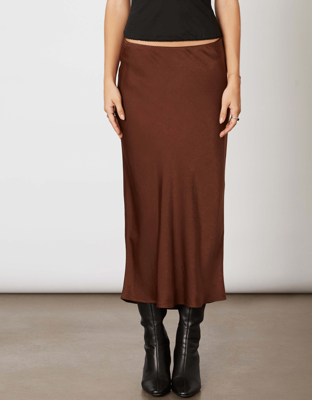 The Cocoa Satin Midi Skirt by 75