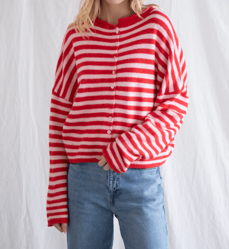 Seaside Stripe Button-Up Cardigan by 75