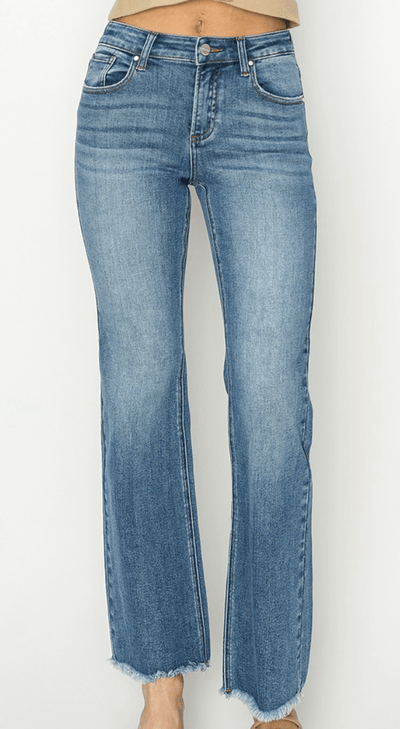 "Coastal Cool" Mid Rise Fray Hem Bootcut Jeans b7