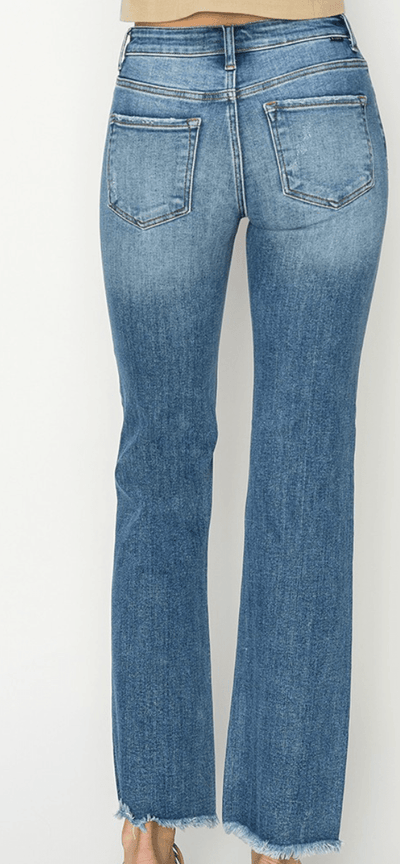 "Coastal Cool" Mid Rise Fray Hem Bootcut Jeans b7