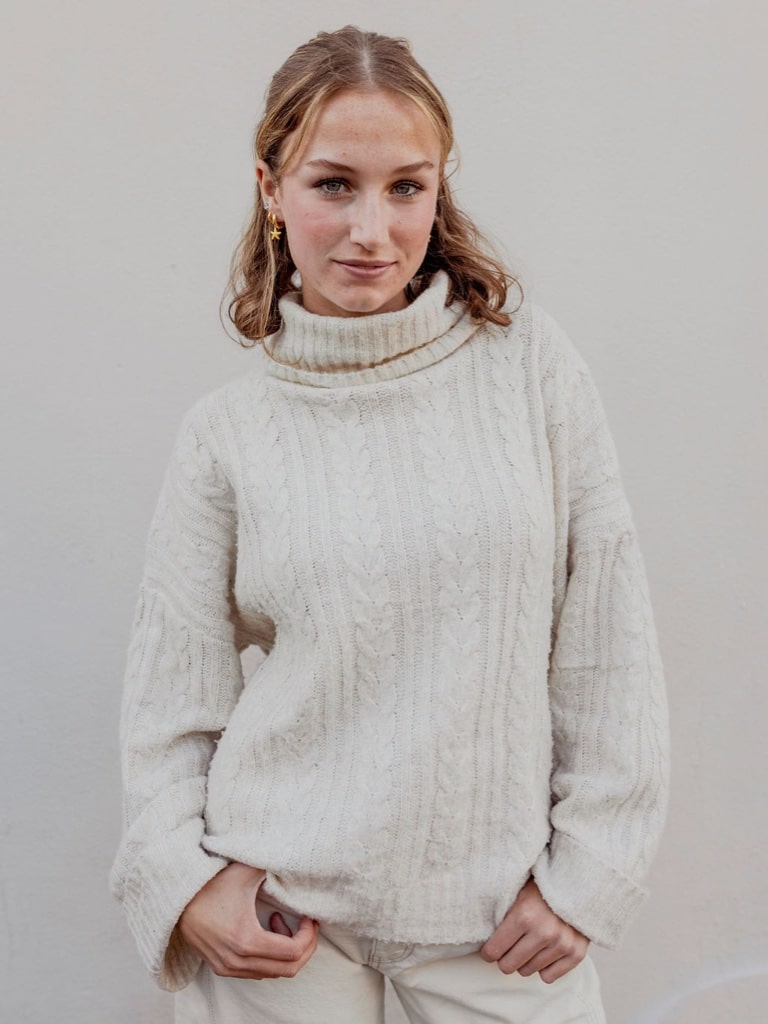 BRAID KNIT TURTLENECK CROPPED SWEATER TOP