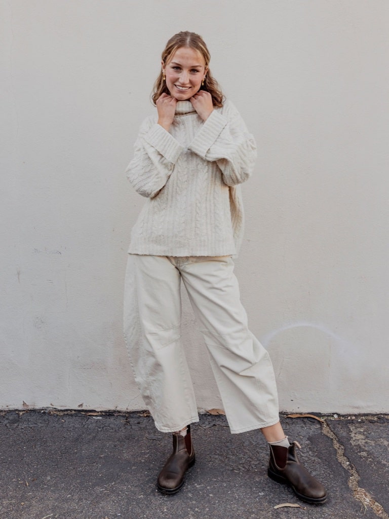 BRAID KNIT TURTLENECK CROPPED SWEATER TOP