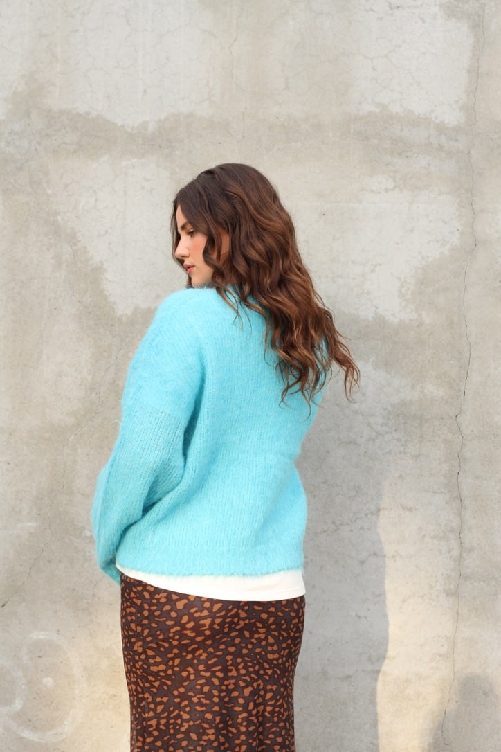 Ocean Breeze Fuzzy Alpaca Knit Sweater