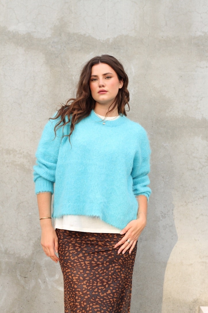 Ocean Breeze Fuzzy Alpaca Knit Sweater