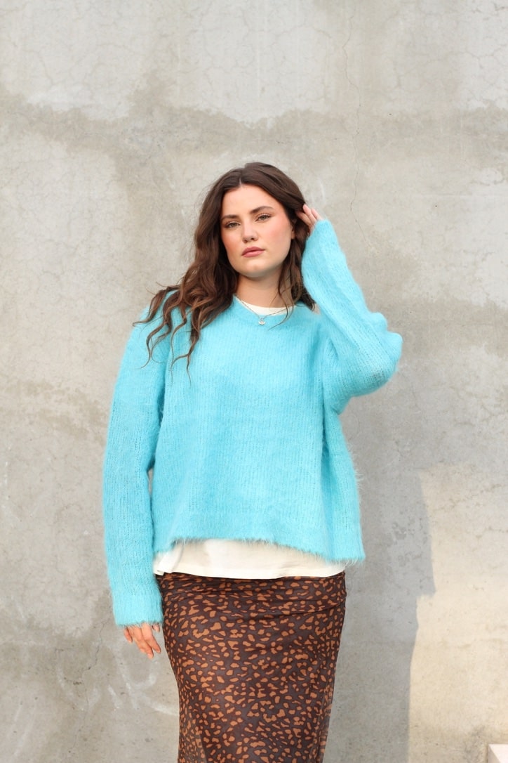 Ocean Breeze Fuzzy Alpaca Knit Sweater