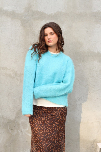 Ocean Breeze Fuzzy Alpaca Knit Sweater