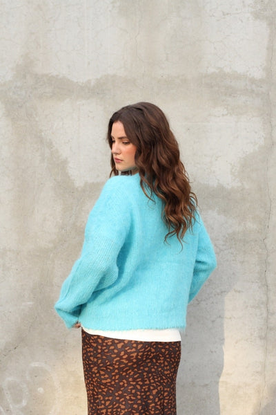 Ocean Breeze Fuzzy Alpaca Knit Sweater