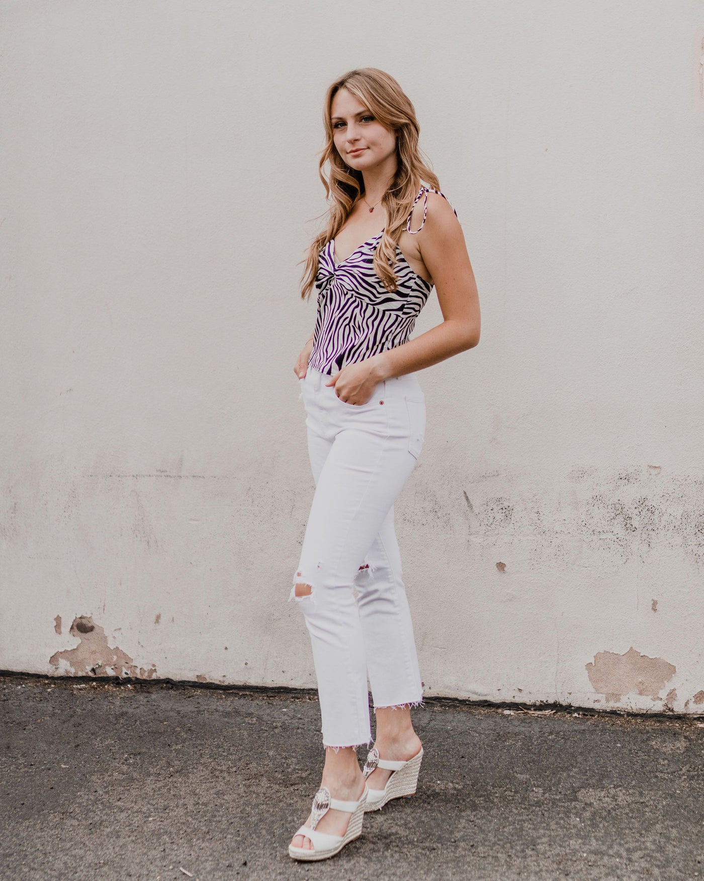 Woven Zebra Print Sleeveless Crop Top