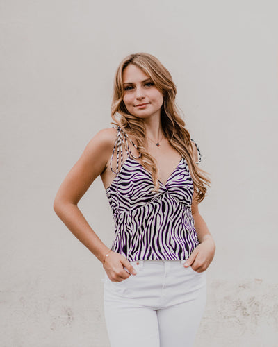 Woven Zebra Print Sleeveless Crop Top