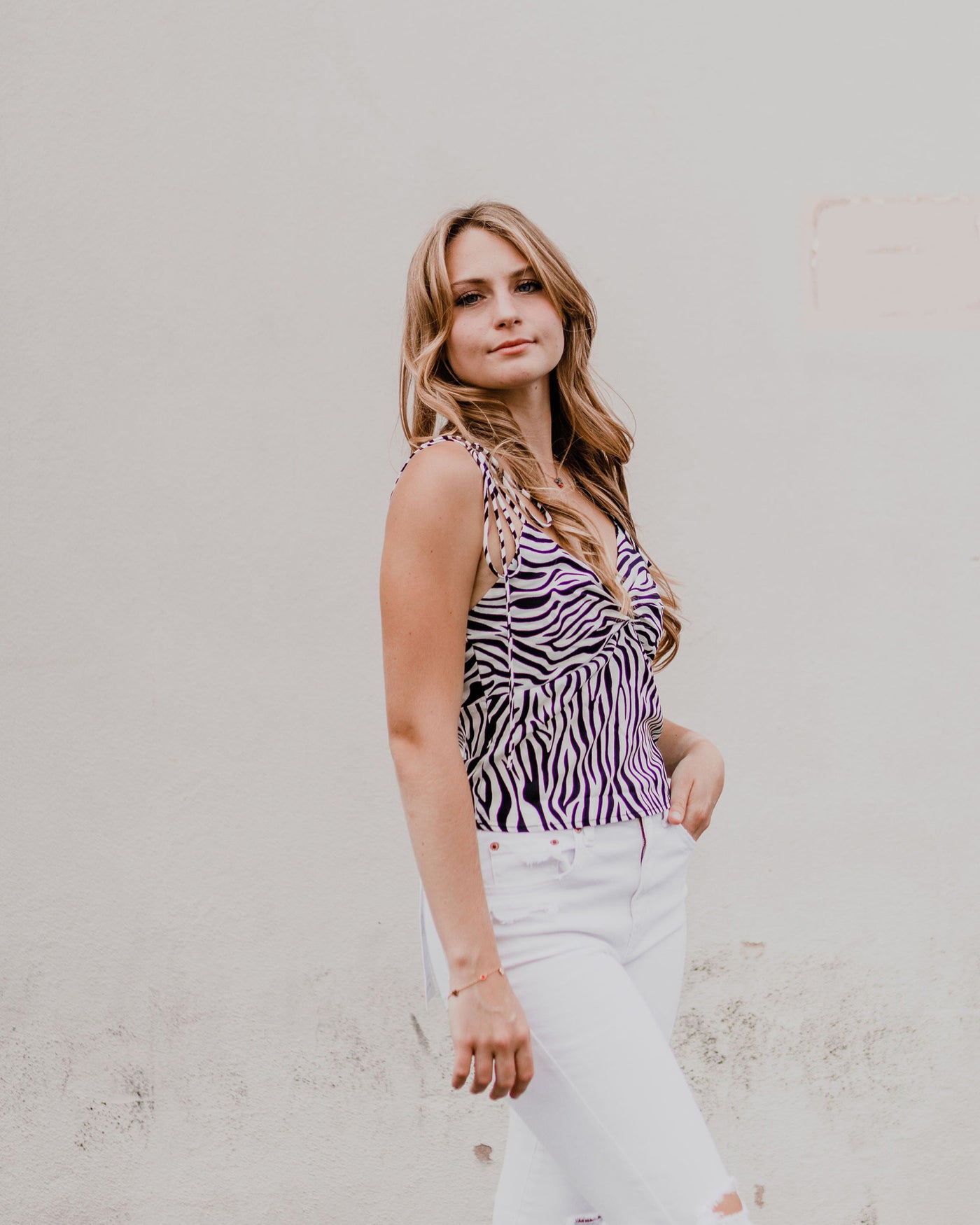 Woven Zebra Print Sleeveless Crop Top